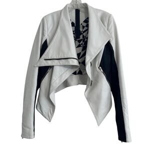 Gareth Pugh Runway Asymmetrical Leather Jacket IT 38 Colorblock White & Black